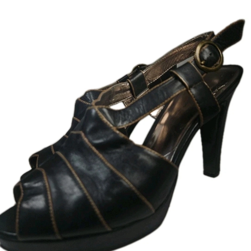 I.N.C Two Lip Marilyn Blk Peep Toe Platform Slingback Heel Sz9.5 Party Office[5D
